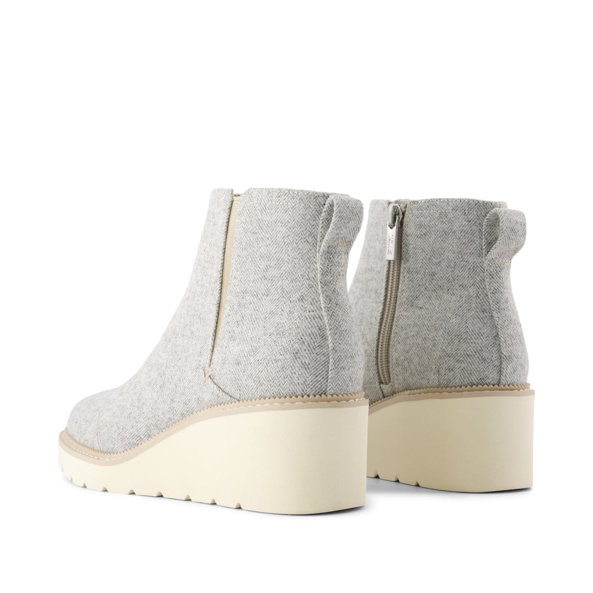Mina Wedge Boot - Water Repellent Light Grey Heritage Herringbone Back View