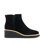 Mina Wedge Boot - Water Repellent Black Suede Side View