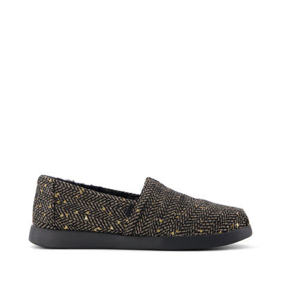 Alpargata Plus - Black Sequin Herringbone w/ Faux Fur Side View