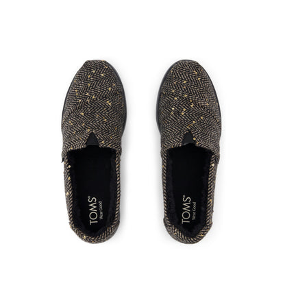 Alpargata Plus - Black Sequin Herringbone w/ Faux Fur Top View
