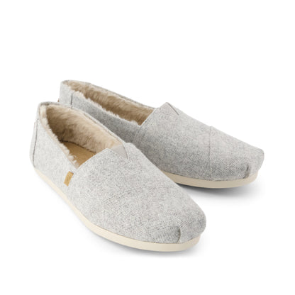 Alpargata Classic - Light Grey Heritage Herringbone w/ Faux Fur Front View
