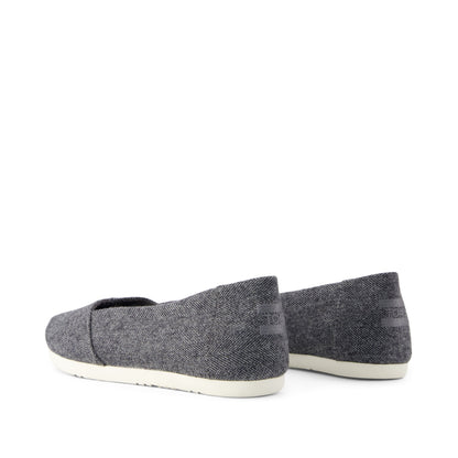 Alpargata Ballet Flat - Charcoal Heritage Herringbone w/ Faux Shearling Back View