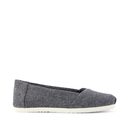 Alpargata Ballet Flat - Charcoal Heritage Herringbone w/ Faux Shearling Side View