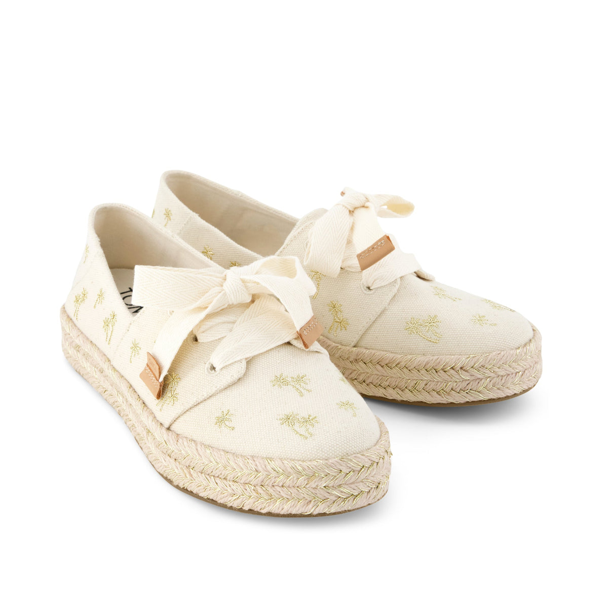 Carolina Lace-Up Espadrille - Metallic Embroidered Palm Trees Front View