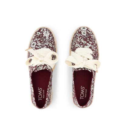 Carolina Lace-Up Espadrille - Burgundy Floral Print Top View