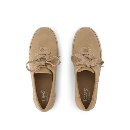 Valencia Lace-Up Platform Espadrille - Taupe Deco Stitch Suede Top View