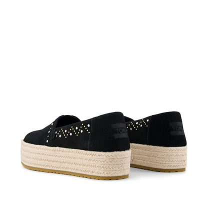 Valencia Platform Espadrille - Black Suede Back View