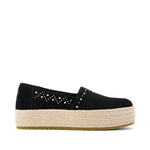 Valencia Platform Espadrille - Black Suede Side View