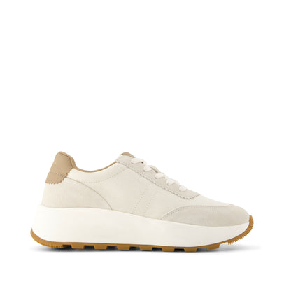 TRVL Lite Wedge Sneaker - Water Repellent Light Sand Vintage Twill Side View