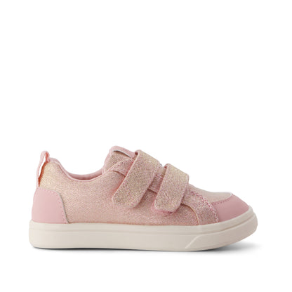 Cruz Double Strap Toddler Sneaker - Pink Quartz Iridescent Woven Side View