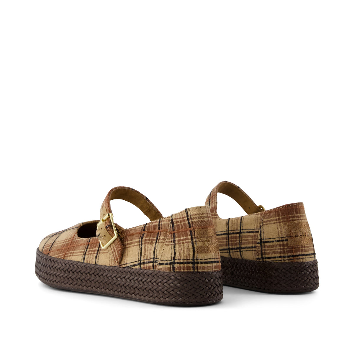 Carolina Mary Jane Espadrille - Toffee Textured Plaid Back View