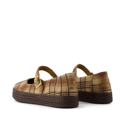 Carolina Mary Jane Espadrille - Toffee Textured Plaid Back View