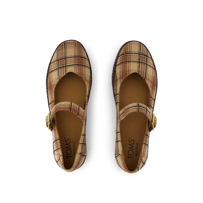 Carolina Mary Jane Espadrille - Toffee Textured Plaid Top View