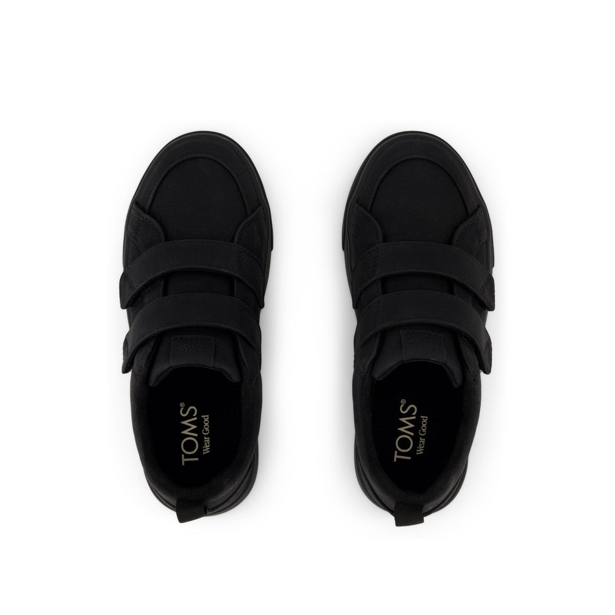 Cruz Double Strap Kids Sneaker - Black Microsuede Top View
