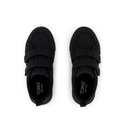 Cruz Double Strap Kids Sneaker - Black Microsuede Top View