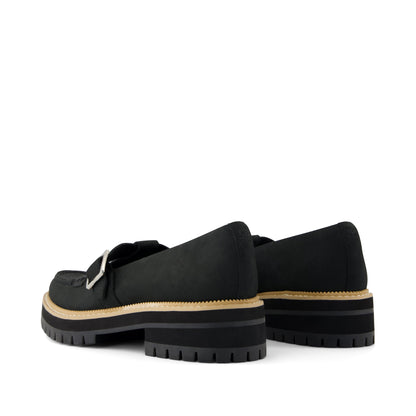 Cara Mary Jane Loafer - Black Nubuck Leather Back View