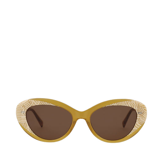 Luna Handcrafted Sunglasses - Striped Sunflower-Brown Front View