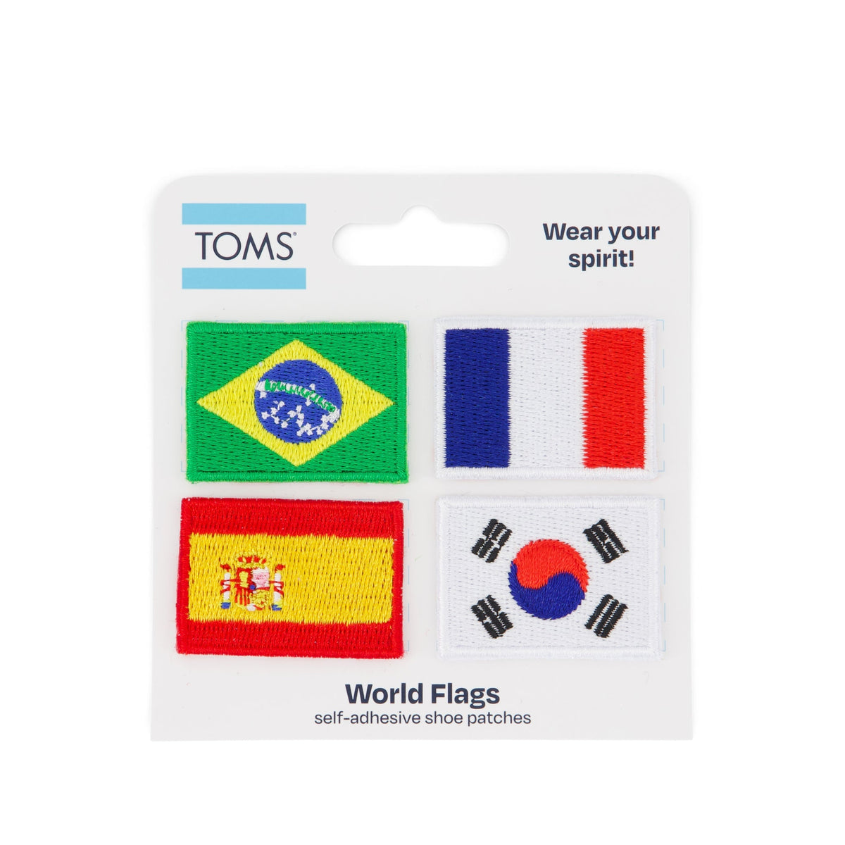 World Flags Brazil, France, Spain, South Korea Patches - Multi Front View