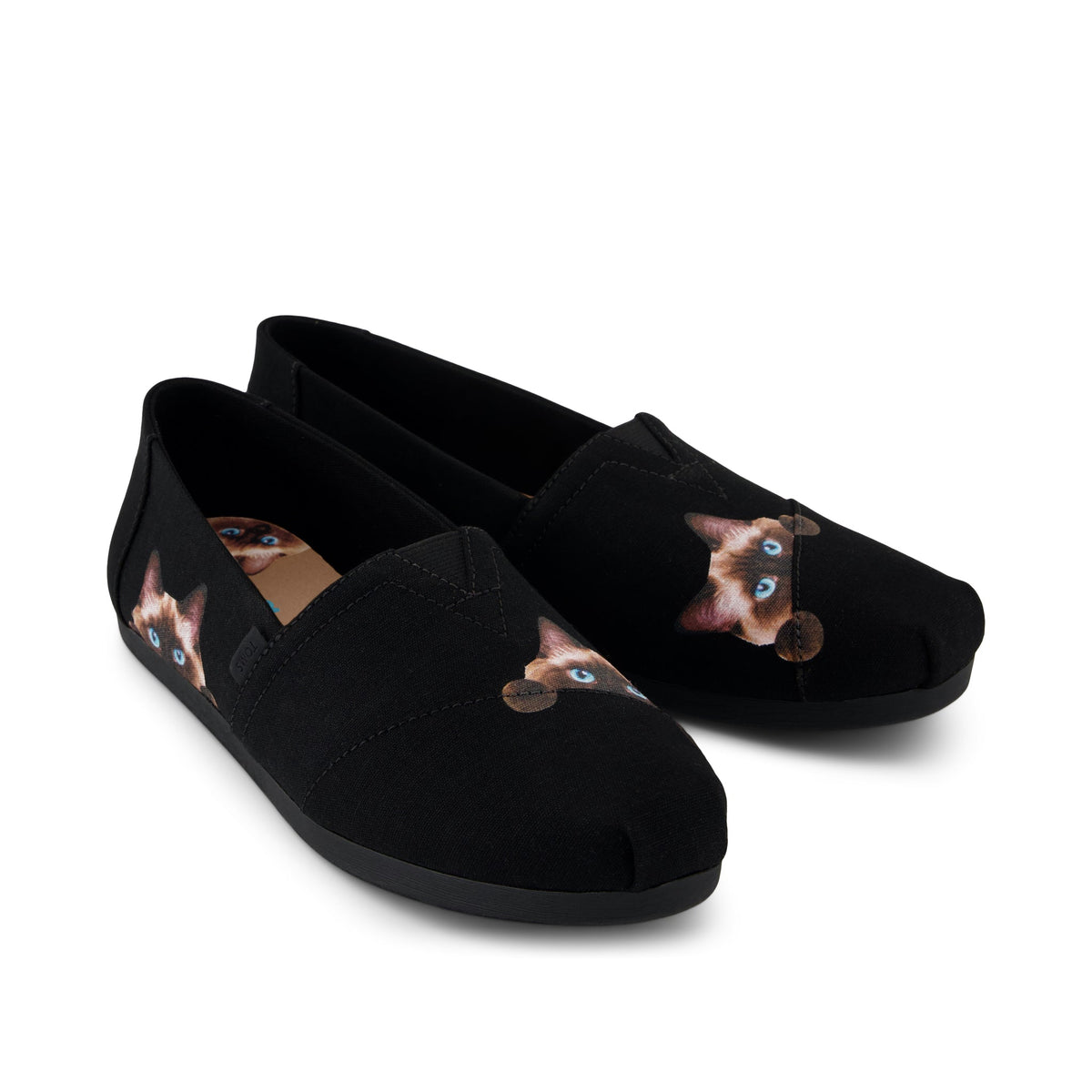 Alpargata Classic - Black Recycled Canvas Cat Print Front View