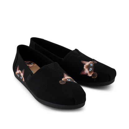 Alpargata Classic - Black Recycled Canvas Cat Print Front View