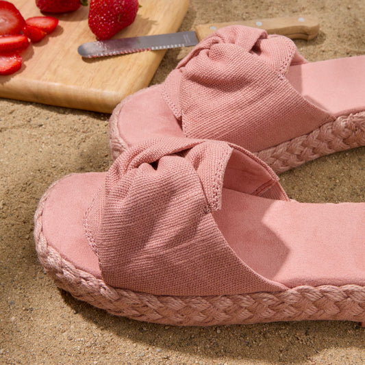 Laydown image of the pink Abby espadrille sandal