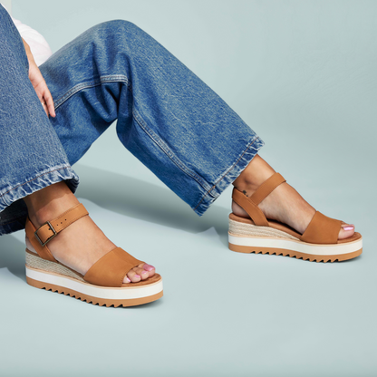 Diana Tan Leather Espadrille Sandal Up Close On Model