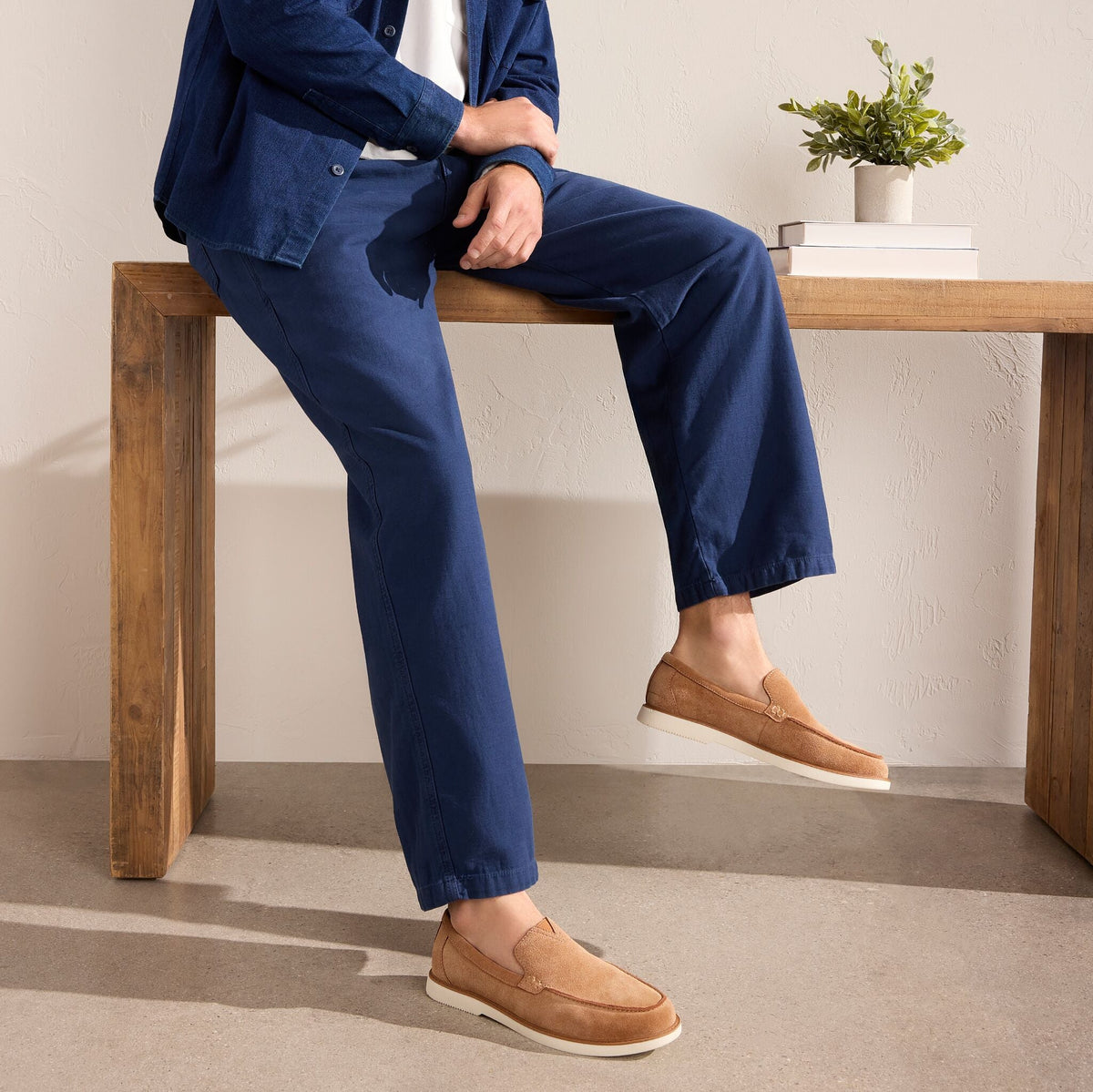 On model image of the Mens tan Marcos loafer